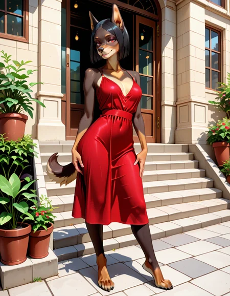 masterpiece, best quality, very aesthetic, absurdres,
outdoors,
full body, standing, posing,
seductive smile, parted lips, long eyelashes,
dress,
<lora:Ophellia_v01_NAIXL:1>
0ph313ia,1girl,solo,furry,furry female,dog girl,black hair,short hair,straight hair,red eyes,snout,animal nose,body fur,dog tail,