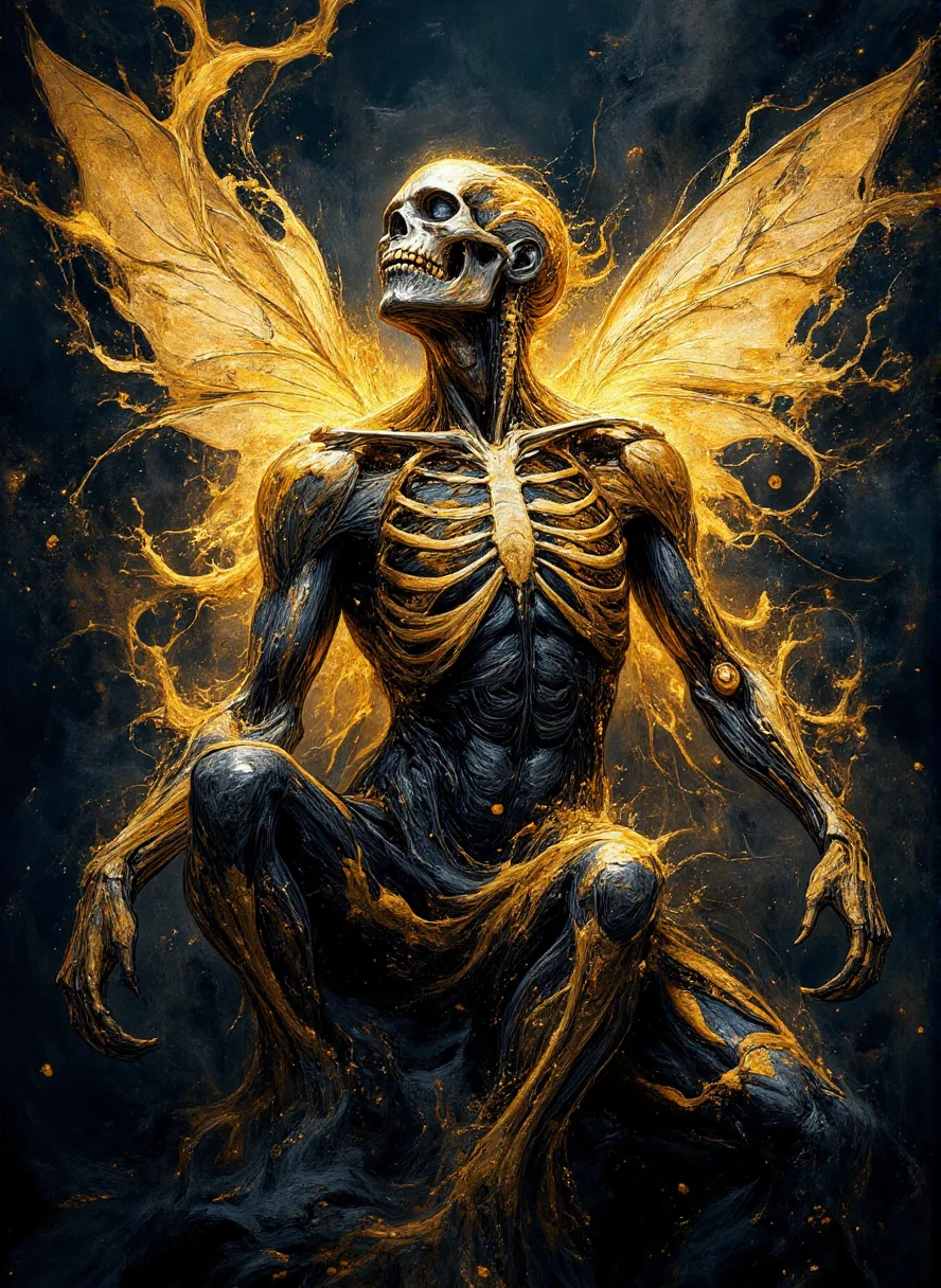 DxDRG, masterpiece, full body portrait of a fairy, skeleton, wing skeleton and anatomical details, breathtaking fairytale theme illustration, magic luminous swirling smoke and particles, low neon effects,
<lora:DxDRG_Journey:0.9>
<lora:paintart-style-006:0.35>
<lora:Midjourney:0.7>
<lora:Artify´s Fantasy and Sci-Fi Art Flux:0.77>
<lora:fantasy-flux-v1:0.4>
