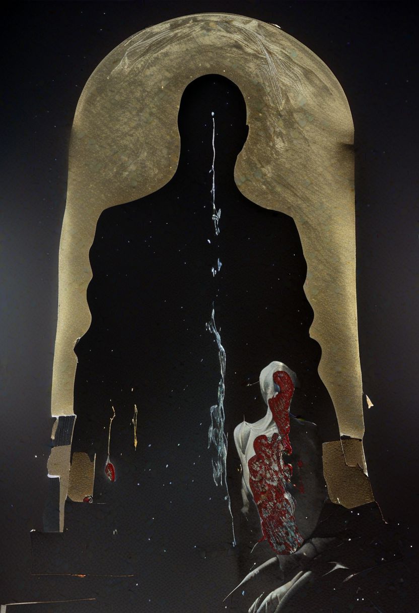 painting of an older man and his adult male lover, spark ignites, tortured souls, peacefulness, revelation, surreal dark smeared background, black and gold mutations tears in fabric , separation of colors, in the style of nicola samori <lora:DarkAnime1:1> <lora:HorrorArt(1):1.2>, glow effects, godrays, Hand drawn, render, 8k, octane render, cinema 4d, blender, dark, atmospheric 4k ultra detailed, cinematic sensual, Sharp focus, humorous illustration, big depth of field, Masterpiece, colors, 3d octane render, 4k, concept art, trending on artstation, hyperrealistic, Vivid colors, extremely detailed CG unity 8k wallpaper, trending on ArtStation, trending on CGSociety, Intricate, High Detail, dramatic, absurdes, a realistic baroque bedroom, white canopy over bed, white drapes, damask patterns, intricate details,    in the style of Vittorio Matteo Corcos