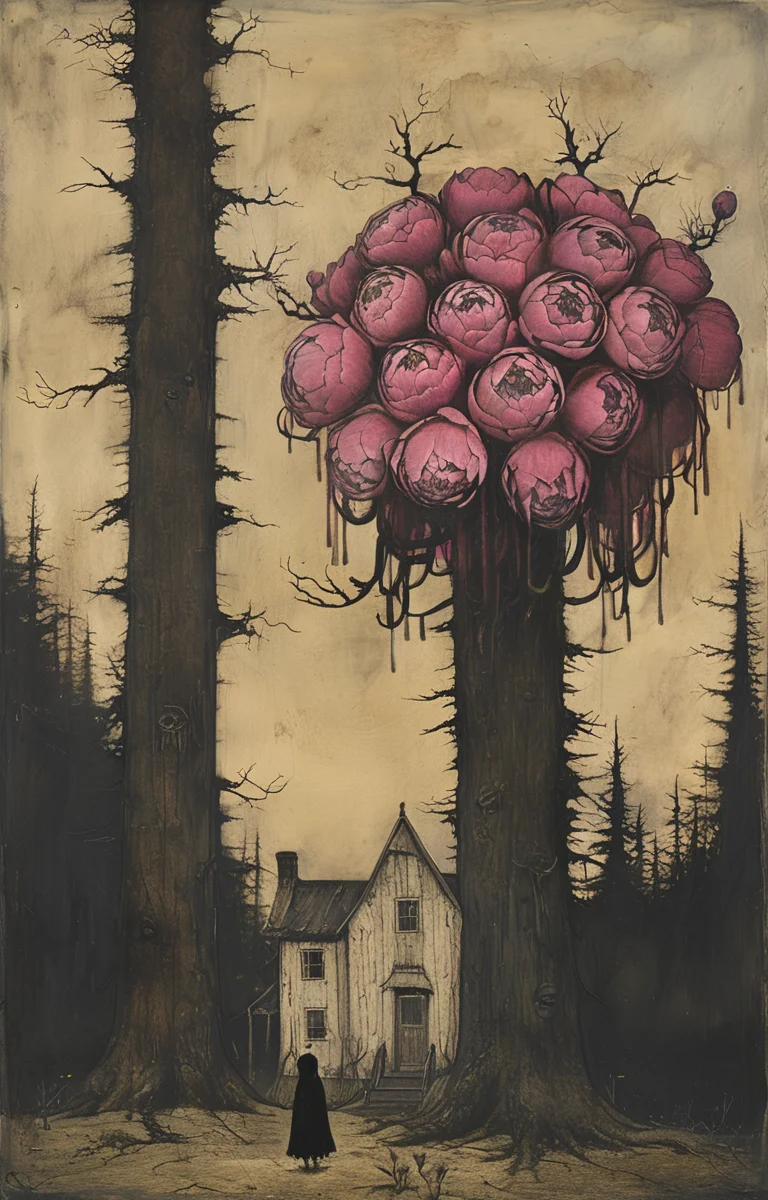masterpiece,best quality,<lora:tbh219-sdxl:0.9>,illustration,style of John Kenn Mortensen decaying peonies