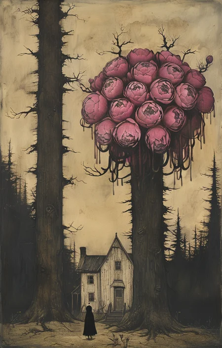 masterpiece,best quality,<lora:tbh219-sdxl:0.9>,illustration,style of John Kenn Mortensen decaying peonies