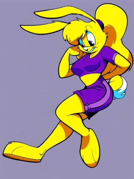 score_9, score_8_up, score_7_up, score_6_up, score_5_up, score_4_up, retro artstyle, BREAK
LoriJackRabbitPXL, rabbit girl, long blonde hair, ponytail, yellow fur , purple sports bra, purple shorts,<lora:lorijackrabbit-v1:0.9>