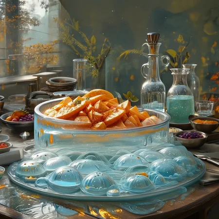 foodphoto, a bowl of fruit made out of slime, fruit in a bowl, fruit made of slime, fruit still life, bowl made of slime, table made of slime,
natural light, no bright spots, 
((translucent slime)), ((transparent slime)), made of water, (bioluminescent slime), sl1m3, slime, slime-morph, ais-blmn, saturated colors, no creatures, no humans, no monsters, no pokemon, scenery only, scenery, ral-lava, watce