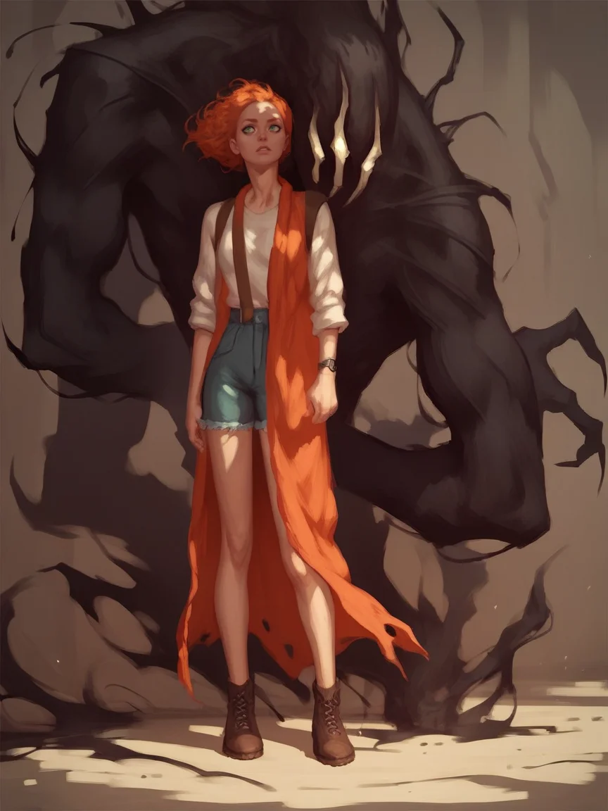 score_9, score_8_up, score_7_up, score_6_up, score_5_up, <lora:th3d4rkXLP:1> th3d4rk, darkness, shadow, 1girl, ginger hair,
