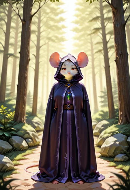 DonM3lv3sXL, anthromouse, score_9, score_8_up.
1girl, {elf|mouse}, pointy ears, wide whiskers, wizard cloak, in a forest background, detailed trees, detailed forest path,