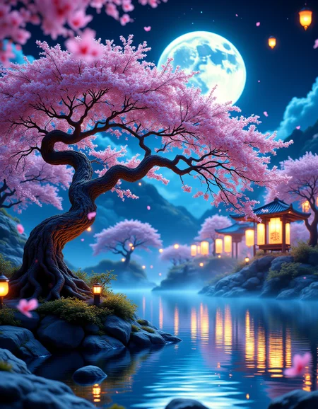 A breathtaking fantasy landscape illuminated by a full moon, its radiant glow casting a soft ethereal light across the scene. Surrounding the moon, delicate pink cherry blossoms drift gently in the night breeze, their petals glowing faintly as they descend. An ancient Japanese-style bonsai tree stands proudly in the foreground, its curved branches elegantly reaching toward the sky. Tiny luminescent orbs, resembling fireflies, pulse with golden light along the textured bark, creating an enchanting, mystical aura.
Below, the waterâs surface reflects the moonâs brilliance, rippling gently as neon-tinted hues dance across the mirrored landscape. The surrounding environment is bathed in vibrant blues, purples, and soft pinks, blending together to create a surreal and dreamy atmosphere. Wisps of mist rise from the ground, swirling with an otherworldly glow, enhancing the sceneâs magical realism.
The background extends into a neon-lit fantasy world, with softly illuminated floating lanterns and faint shimmering lights in the distance. Every detail is rendered in ultra-high resolution, with hyper-realistic textures and cinematic lighting emphasizing the depth and grandeur of the composition. A masterpiece of fantasy realism, blending dreamlike beauty with intricate natural elegance.
<lora:aidmaMJ6.1_v0.5_3:0.4> aidmamj6.1 <lora:DreamArtFlux:0.15> DreamArt <lora:aidmaMJ6.1v0.4:0.4> aidmaMJ6.1 <lora:FluxMythR3alisticF:0.2> R3alisticF <lora:FluxDFaeTasticDetails:0.15> <lora:aidmaFLUXpro1.1light-FLUX-V0.1:0.4> aidmafluxpro1.1