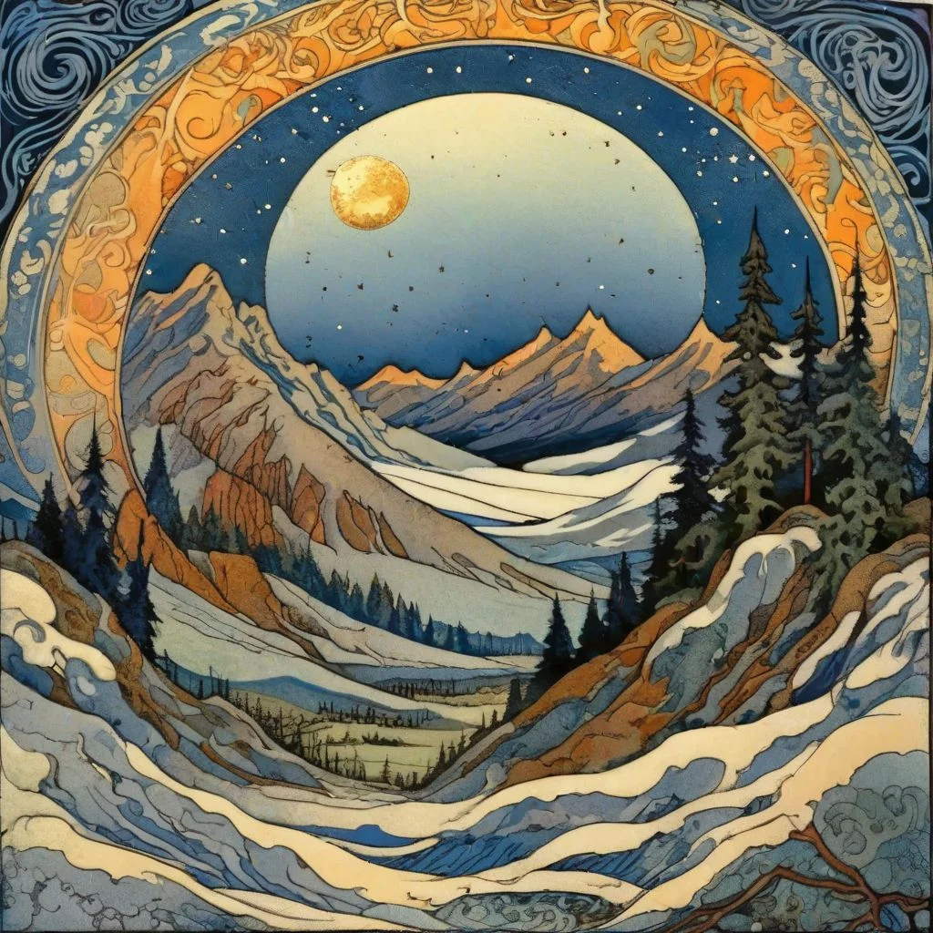 Ivan Bilibin Style   Moon and mountains