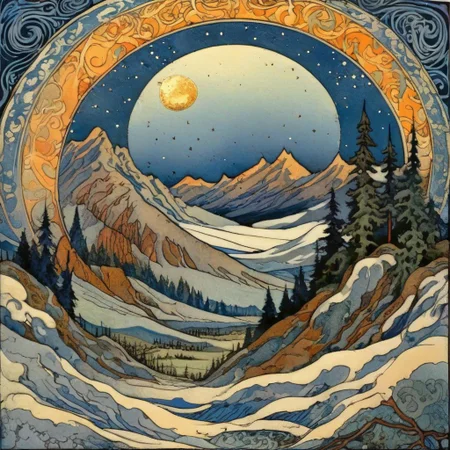 Ivan Bilibin Style   Moon and mountains