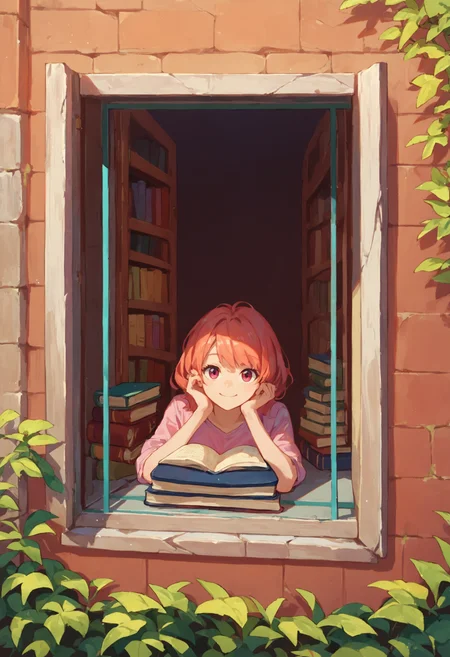 score_9_up score_8_up score_7_up, source_anime, 1girl, smile, from outside window, looking at viewer, book, sitting
<lora:from_outside_window_24re_pony_2_d4:1>