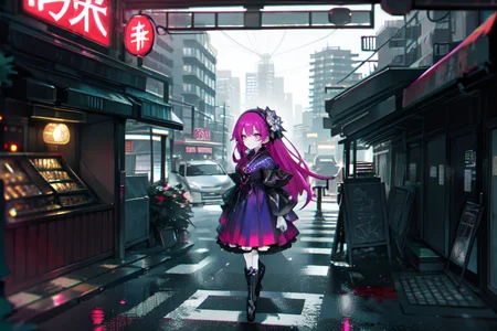 highly insanely detailed, masterpiece, top quality, best quality, highres, 4k, 8k, RAW photo, (very aesthetic, beautiful and aesthetic),  
(rsef style,fevercell style),human_machine_hybrid,futuristic_landscape,energy_auras,science_fantasy,overlapping_shapes,mystical_vibes,digital_aesthetics,geometric_patterns,chromatic_aberration,vivid_colors,cybernetic_elements,glitch_effects, 
<lora:rsef-000225:0.8>, 
(1girl:1.3), 
1other, 
necromancer wearing a black hooded cloak, dark blue silk robe with enchanted stitching, leather boots, blood-red eyeliner, intricate tattoos, skull necklace,spiked armband,astral,glowing runes,metallic plates,flourish,transcend,potion alchemist ensemble,  espadrilles, headband, , 
, 
long hair,hair ornament,hair flower, 
, 
city-life-overload,((pedestrian hell)),((busy street in taiwan)),taipei road,cityscape,building,skywalk,idewalk,motorcycle,scooter,intersection,roadway,zebra crossing,crosswalk,greenery,trees,roadworks,gas station,parking lot,underpass,wind,windy,signboard,storefront,traffic light,road sign,traffic jam,jaywalk,Dusk, 
,âââ