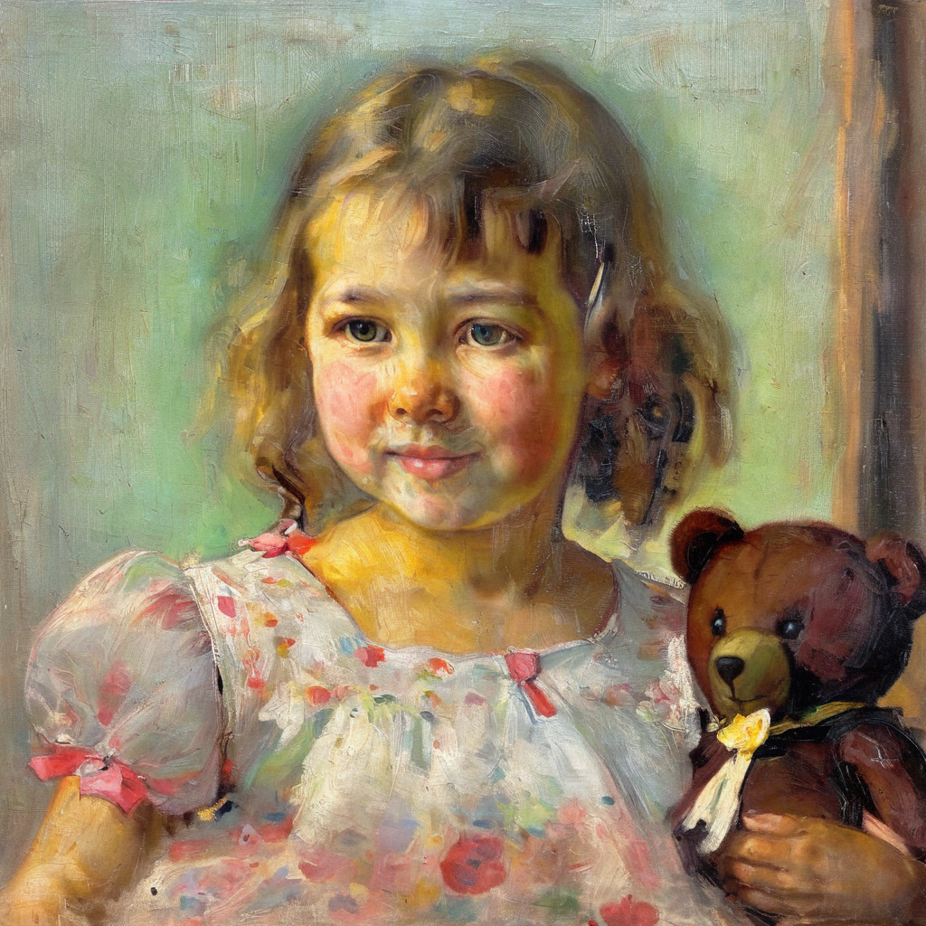 barbacki professional portrait of a little girl with a teddy bear<lora:barbacki:1>