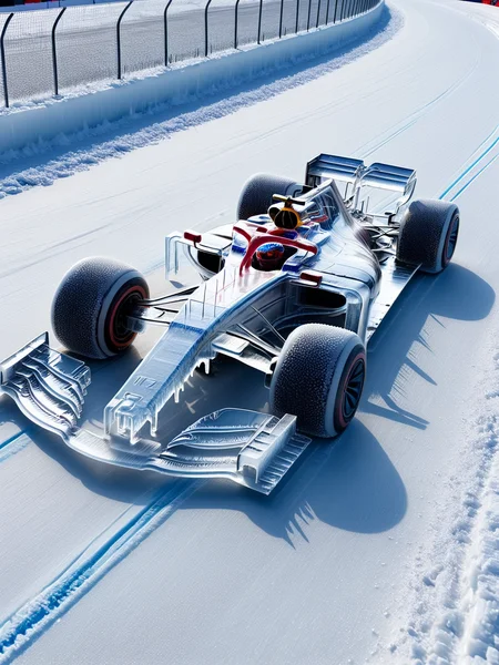 An F1 car made of ais-icebaby, racing along the ais-icebaby track <lora:Ice_Style_SDXL:1>