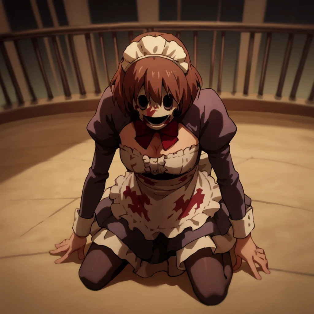 score_9, score_8_up, score_7_up, score_6_up, score_5_up, score_4_up, source_anime,  Servant2, maid, mask, horror theme, kneeling