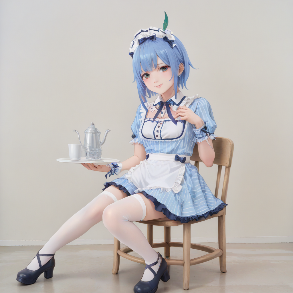 score_9, score_8_up, score_7_up, best quality, masterpiece, source_anime,zPDXL zPDXL_xxx BREAK,
1girl, solo, cafemaidalter, white thighhigh, slime_\(genshin_impact\)
indoor, smile, happy <lora:cafe_terrace_maid:1> <lora:MeMaXL_V3:0.8> in restaurant, sitting with arms and legs crossed, appearing closed-off, <lora:add-detail-xl:1> <lora:detail_eyes:0.5>