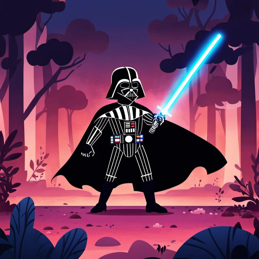 Children's Illustration Style,Darth Vader holding a lightsaber.
cinematic photo, 4k, highly detailed, uhd image, intricate details, detailed scene background, detailed, 8k, trending, amazing art, colorful,