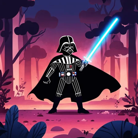 Children's Illustration Style,Darth Vader holding a lightsaber.
cinematic photo, 4k, highly detailed, uhd image, intricate details, detailed scene background, detailed, 8k, trending, amazing art, colorful,