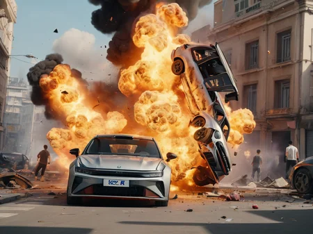 zeekr 001,<lora:zeekr 001:1>,
Car accident,explosion,flying though a paradox,cinematic scene,scenery,detailed background,masterpiece,best quality,high quality,highres,absurdres,very detailed,high resolution,sharp,sharp image,8k,multicolored,colorful,vivid,award winning,stunning,amazing,masterpiece,best quality,, masterpiece, best quality,