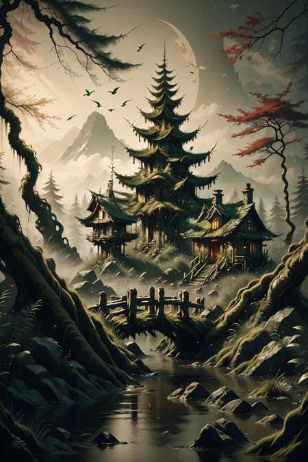 <lora:Calligraphy-ink-style-darquelilly-v1:1> calligraphyinkstyle, an enchanted fairytale forest with talking trees, a swamp covered in moss volumetric lighting, by night, black background, mysterious atmosphere, moss, <lora:ral-ovrgrwth-sd15:0.5> <lora:dAIversity-LoRAtest-Photoreal-SD15-01:0.7>
