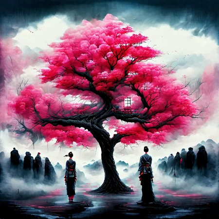 gigantic pink cherry blossom tree,1girl,full body,(arm around back:1.1),1lady standing,(looking at the viewer:1.7),detailed face,detailed eyes,dramatic lighting,Chinese style,fix,<lora:zwd_v2_SDXL:1>zwd,