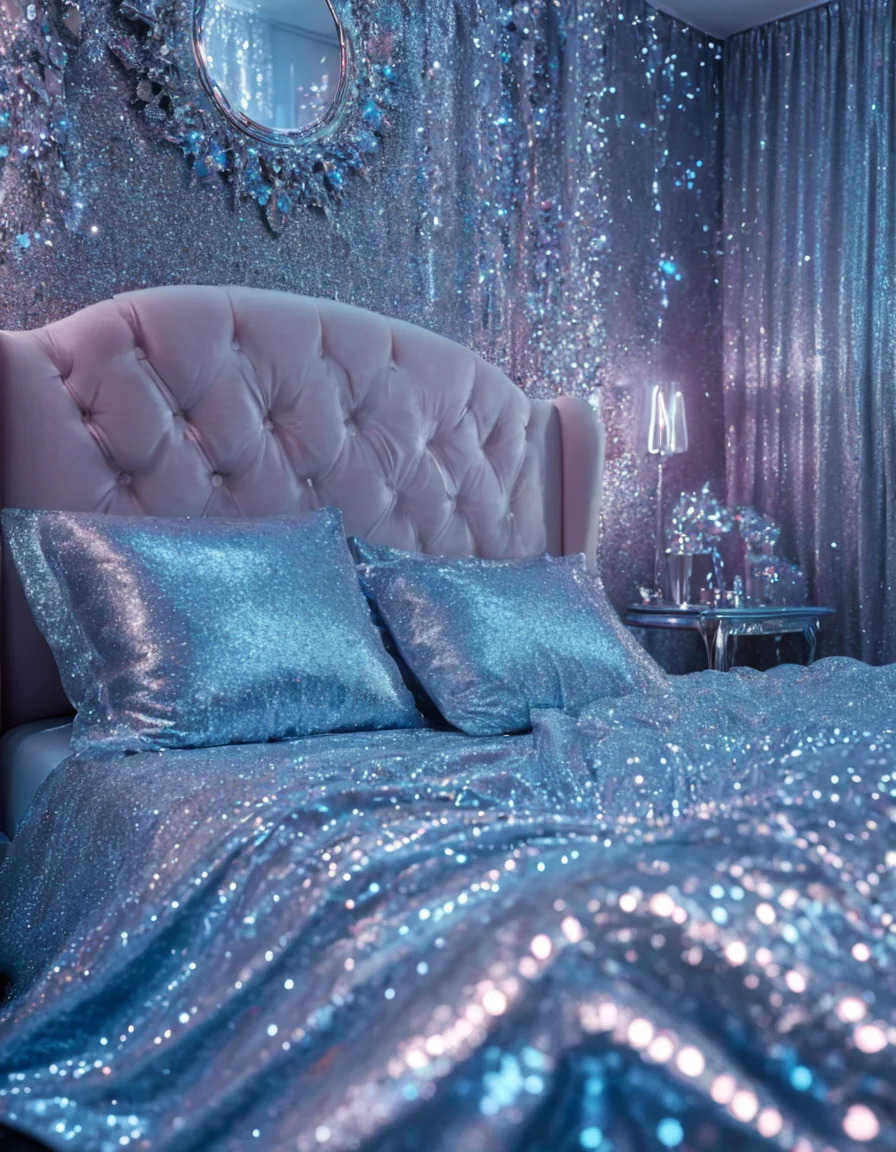 <lora:103_novuschroma_1:1> a bedroom novuschroma style glitter