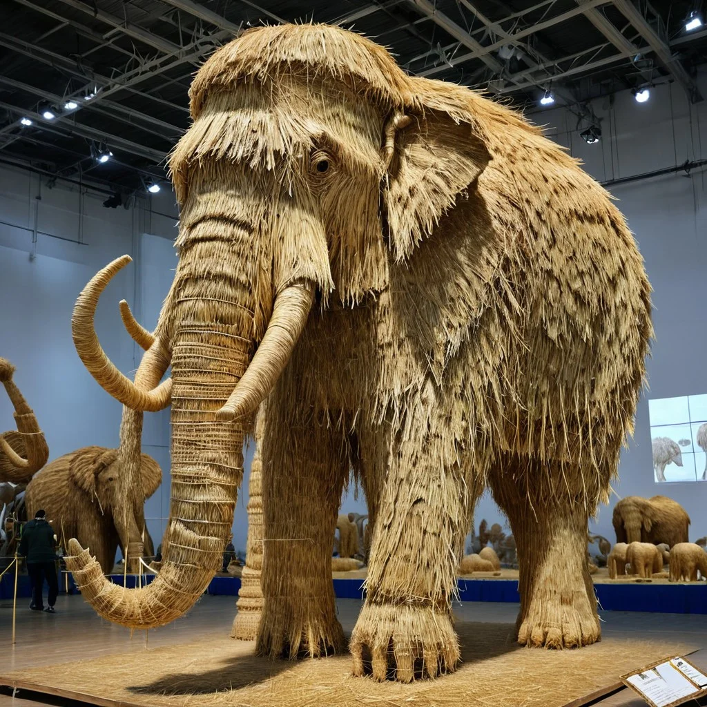 made of straw, detailed mammoth,