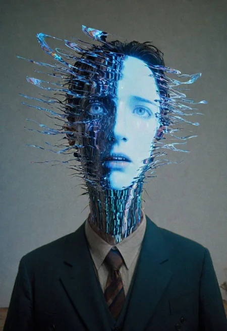 He lifts his head from his head, his eyes on strands of eyes, and in the glitch light handmade and homespun, he sees the visions of pasts lost in enigmatic phantoms and faces of light