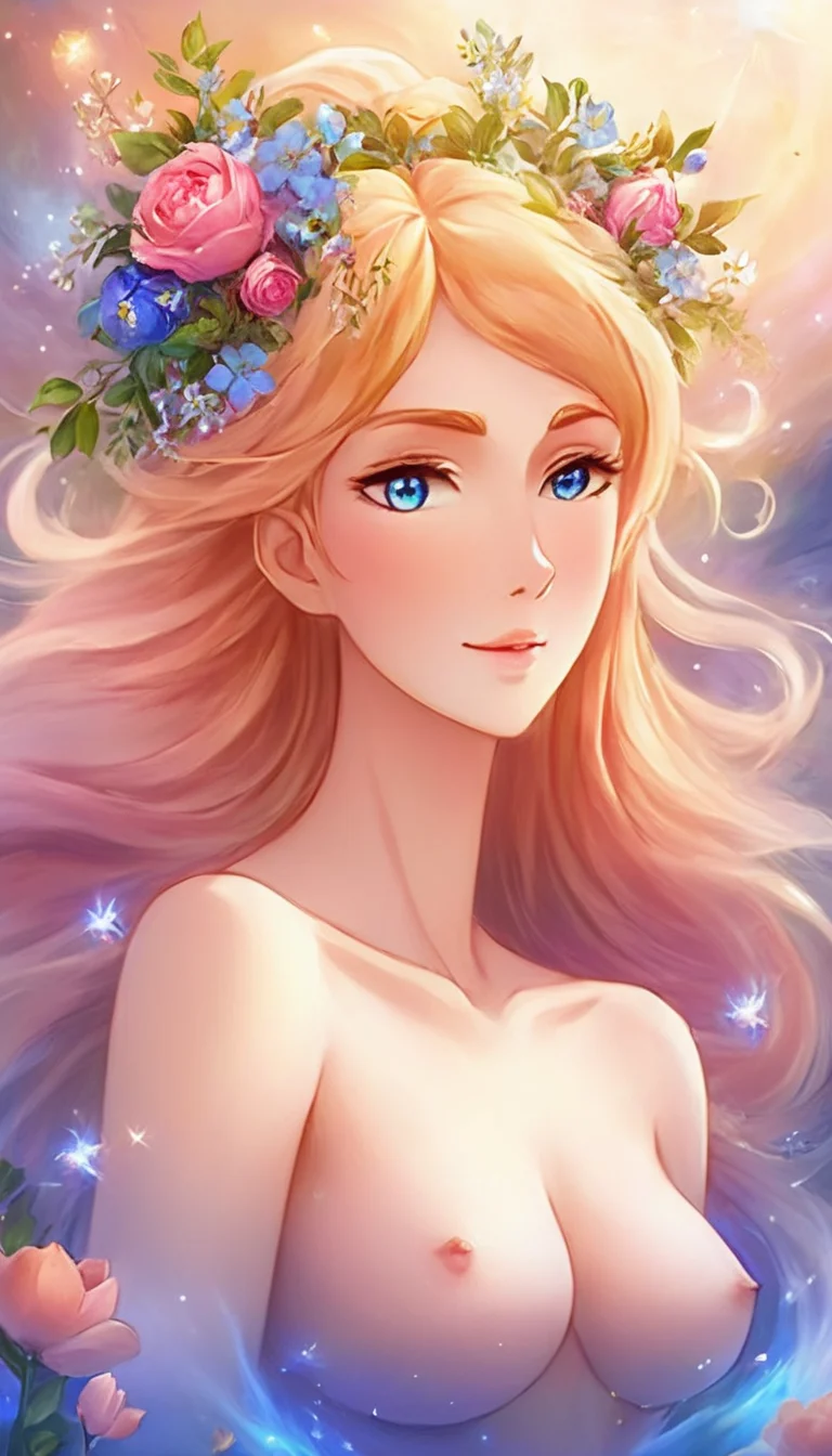 ethereal fantasy concept art of <lora:CRoseleiFemXL:.9>CRoseleiFem woman, naked, flowers . magnificent, celestial, ethereal, painterly, epic, majestic, magical, fantasy art, cover art, dreamy