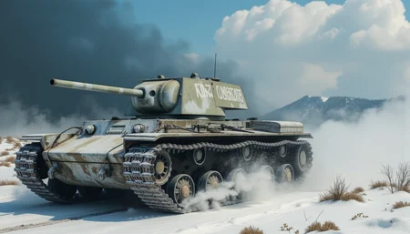 oil paintingof the battlefield, <lora:kv1:0.8>,kv1,backlight, angel's ladder,
A tank runs through the snow-covered Russian land, kicking up snow as it runs. Its white camouflage paint peels off, revealing the city's Russian blue.