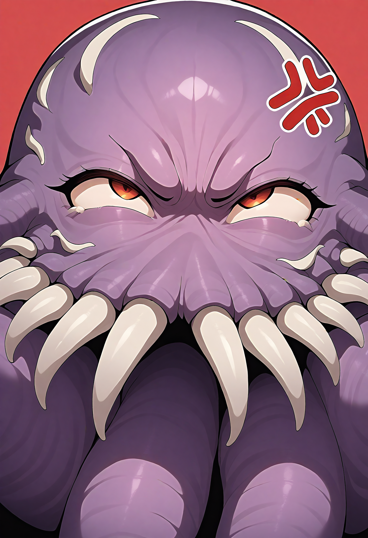 masterpiece, best quality, amazing quality, very aesthetic, absurdres, newest, ultros, monster, solo,  no humans, angry, anger vein, close up, portrait, red background