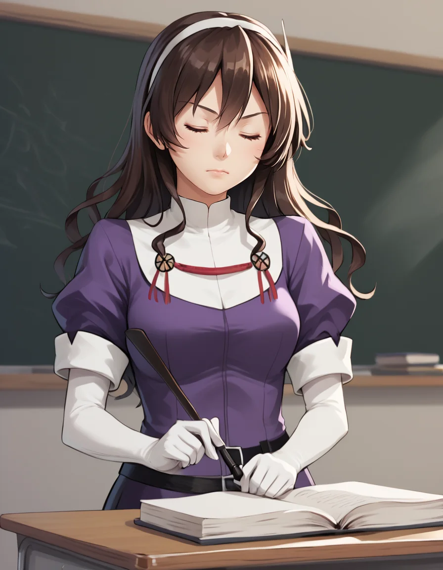 score_9, score_8_up, score_7_up,
ashigara (kancolle), off1cialc0stume, book, closed eyes, desk, solo, whip, school, table, eyes closed, teacher, riding crop, classroom, chalkboard, information board
<lora:ashigara:0.9>