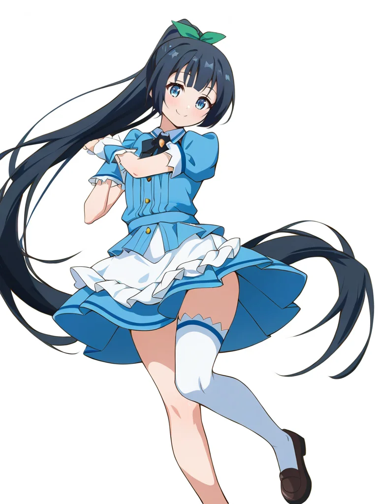1girl,single thighhigh,solo,yingcao,white background,simple background,,smile,blue eyes,stile_uniform,maid,<lora:yingcao-000012:0.9>, masterpiece, best quality, very aesthetic, absurdres