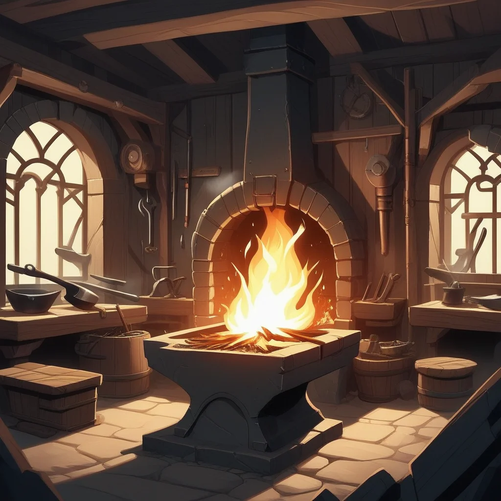 score_9, score_8_up, score_7_up, score_6_up, score_5_up, score_4_up, zPDXL2,source_anime,rating_questionable, <lora:Blacksmiths_Forge:0.8> forg3, forge, smithy, fire, no humans, scenery, indoors, steam, embers, dark