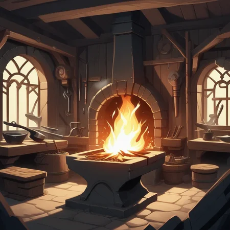 score_9, score_8_up, score_7_up, score_6_up, score_5_up, score_4_up, zPDXL2,source_anime,rating_questionable, <lora:Blacksmiths_Forge:0.8> forg3, forge, smithy, fire, no humans, scenery, indoors, steam, embers, dark