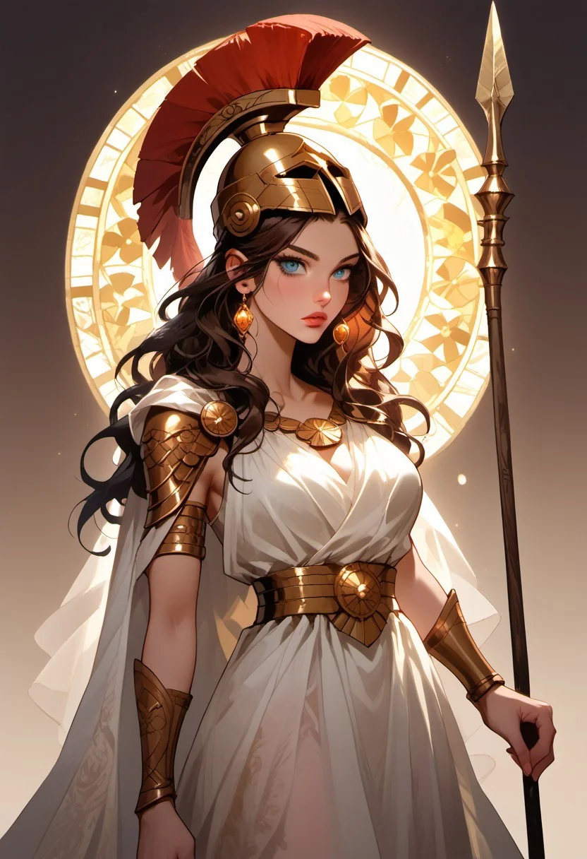Stable_Yogis_PDXL_Positives, (score_9, score_8_up, score_7_up), ((zPDXL3)), ((zPDXLxxx)), ((Greek mythology style)), ((face focus, eye focus, dynamic angle, motion)), 1girl, solo, fantasy, (greek_athena, helmet ontop of head, brown hair, long hair, toga, armor, sandals), ((((sheer material, silk, semi-transparent clothes)))), (ancient greek clothes), (armor), (holding spear), lace, cape, breathless intimacy, tanned skin, petite model bombshell, heart, young, delicate features, narrow pointy nose, tiny nose, lust, big eyes, seductive eyes, blue eyes, detailed skin, flared lashes, mascara, makeup, perky huge breasts, athletic body, narrow waist, skinny hips,
warm light, detailed, neon dark party
BREAK
milky way, runes, arcane, astral, surreal, ethereal glow, masterpiece, best quality, intricate design. colorful, moonlit nightsky, stained glass aesthetic, moody whimsical color palette, murano glass, bold soldering lines, volumetric light shining through, crepuscular rays, intricate craftsmanship, detailed texture, luminous transparency, reflective light play, vivid hues, atmospheric depth, enchanting silhouette, art nouveau,