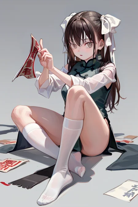 masterpiece, best quality, 1girl, brown hair, grey eyes, mole under eye, yaozhi\(feky\), yaozhi\(china_cloth\), ofuda, <lora:yaozhi_anm_v15:0.77>, <lora:fkeyFaceOrFkeyArt_fkeyfaceV41:0.8:0,0,0,0,0,0,0,0,0,0,0,0,1,1,1,1,1>, sitting, crossed legs, holding paper, full body,