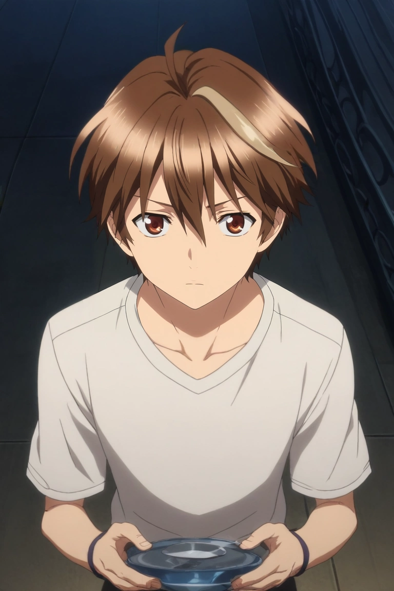 score_9, score_8_up, score_7_up, , rating_safe, intricate details, anime screencap, , , , , 1boy, solo, male focus, <lora:shuu_ouma_pony:0.94>, shuu_ouma, brown hair, brown eyes, short hair, ahoge, hair between eyes, from above, machu picchu, night, crescent moon, holding object, :o, , <lora:sdxl_lightning_8step_lora:1>