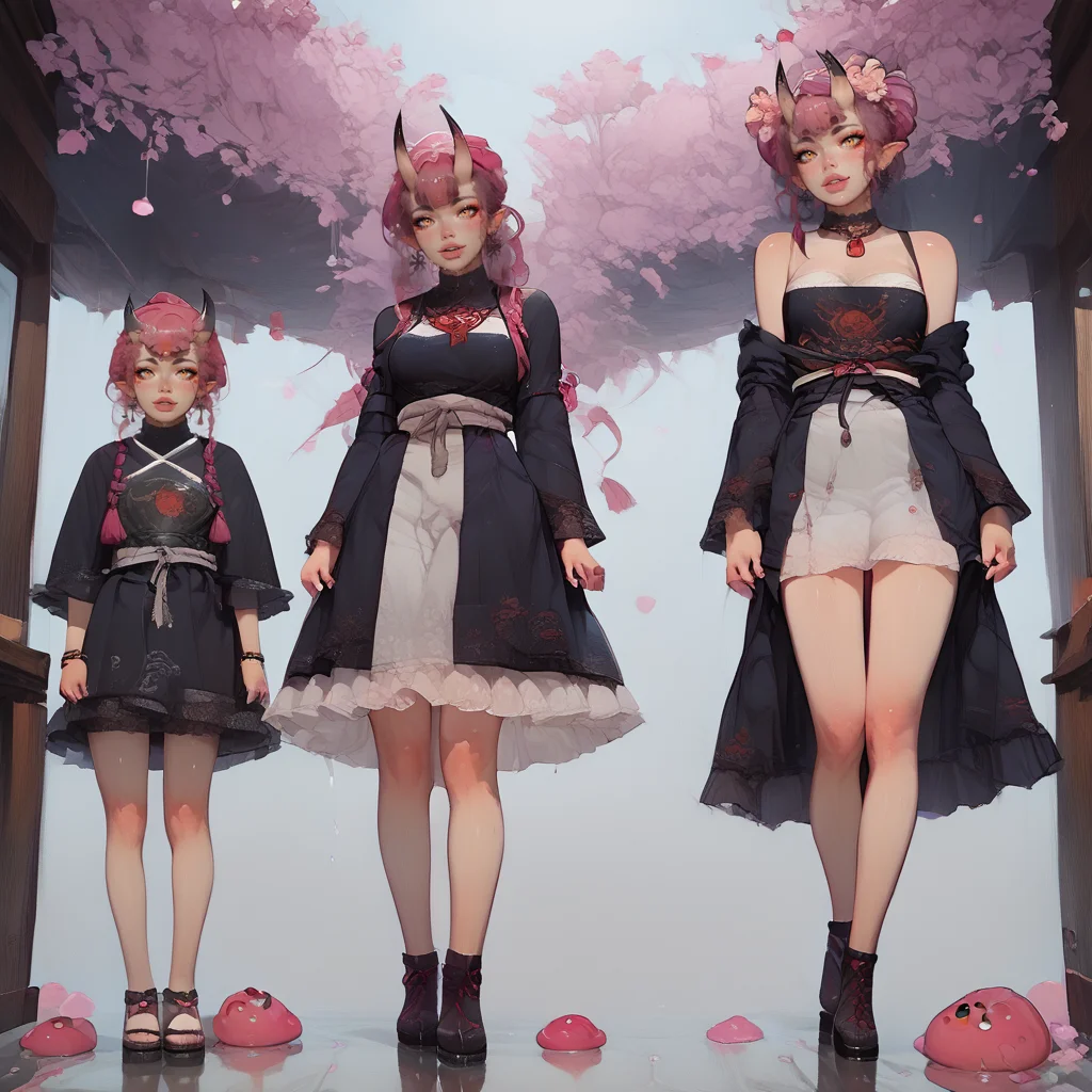 (score_9,score_8_up,score_7_up), maroon hair,, stacked bob ,() , (all the girls are demon:1.4), ((always 3 slime girls)),
BREAK
(detailed background:1.3),
BREAK
<lora:Age_difference_Lascalae_r1:1>, 4ge_pr0gress1on_lascalae, age difference, triptych, 3 girls, multiple view, clothed, sfw,
<lora:backgroundsetXL:0.7>, inside japanese temple, by night, perfect moonlight creating a fascinating atmosphere,
<lora:Oni_Samurai_Girl_Lascalae_wb_mixed_P_FB:1>, <lora:Oni_Samurai_Girl_Lascalae_wb_mixed_P_FB:0.5>, s4mura1g_lascalae, horns,