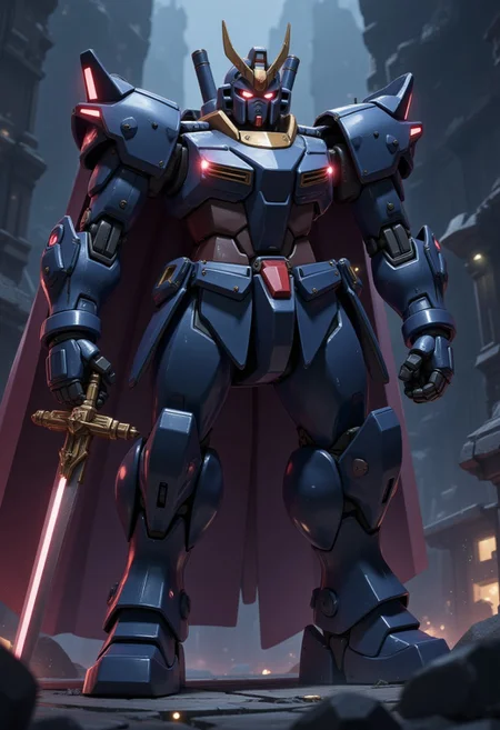 Gundam,professional  scene of (MH-KOG:1.8),mecha,(mecha armor:1.2),(full armor:1.2),glowing eyes,(mechanical horns:1.4),(mechanical helmet:1.5),(full body:1.5),(holding sword:1.5),(large size robot:1.6),
<lora:MORTARHEADD_like_mecha_v1_2:0.8>,octane render,unreal engine,cinematic effects,ultra detailed,volumetric,dramatic lighting,cinematic material,