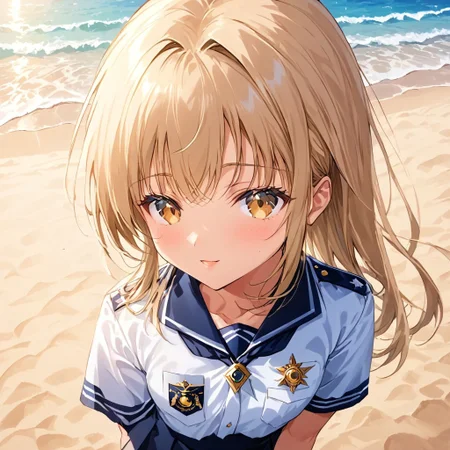 Cute girl, uniform,
sunny, daytime, sandy beach,
highly detailed portrait with highly detailed features, 8K resolution, vibrant colors and sharp focus, ng_deepnegative_v1_75t, negative_hand,