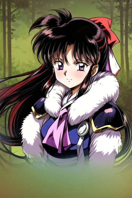 best quality 1girl Setsun4 solo long hair, (night time) forest background black hair very long hair purple eyes multicolored hair armor, small, (fur trim) (medium body),<lora:EMS-179-EMS:0.800000>,<lora:EMS-293862-EMS:0.800000> bow, hair_bow, hair_tubes, red_bow, brown_hair, long_hair, bangs, ascot, frilled_bow, yellow_ascot, blush, smile, hair_between_eyes, athletic, armor, miko, strengthmda, Smiling, happy, dragoon helmet, (helmet)
