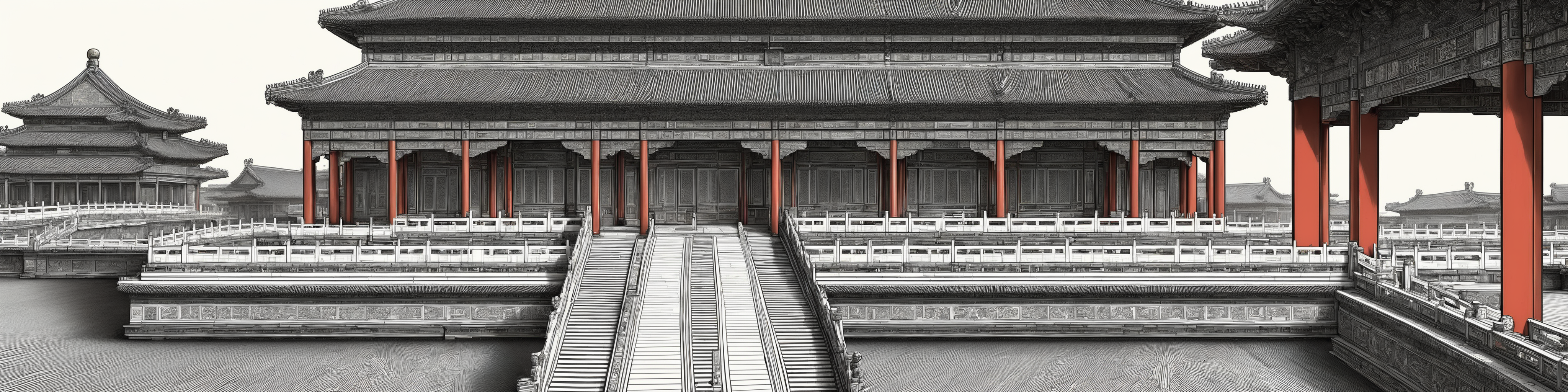 Create a highly detailed,technical drawing of  The Palace Museum of China,emphasizing precision and complexity in its design,The view should be panoramic,with focus on structural details and textural elements,masterpiece,high quality,bigc,digital engraving,crazy detail,8k,((cash green)),Diagonal lines are highlighted throughout the picture,<lora:gugong_V0-000002:0.5>,wide_shot,landscape,