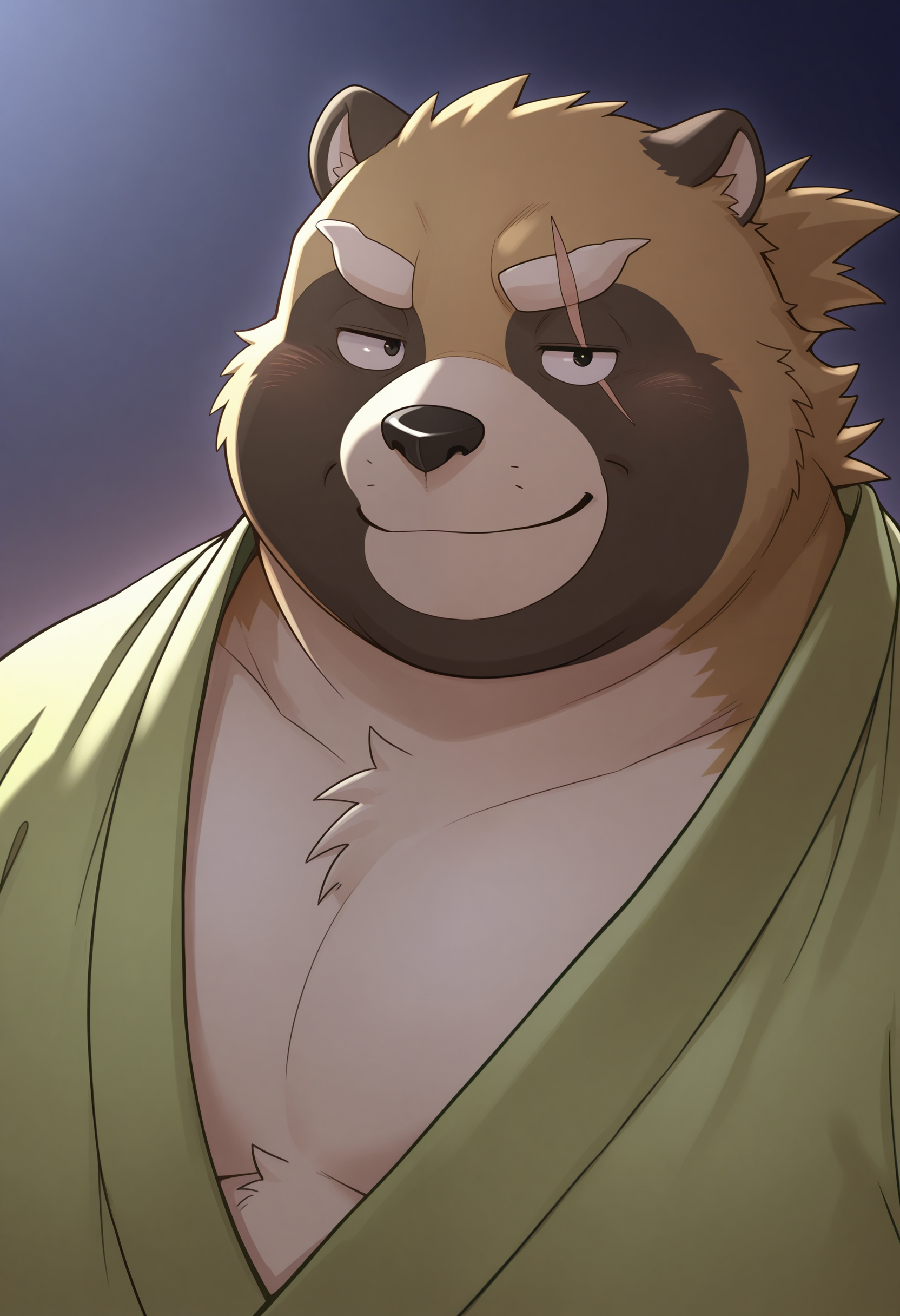 masterpiece, best quality, amazing quality, solo, 1boy, GyobuTas, Kimono, smile, upper body