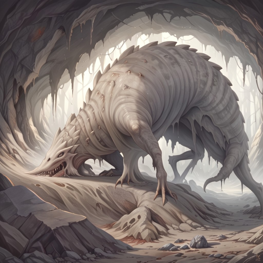 Dark Fantasy page, Inside a crypt. sluggirl woman,, stone, giant slug, monster made of stone, ral-zmbyz