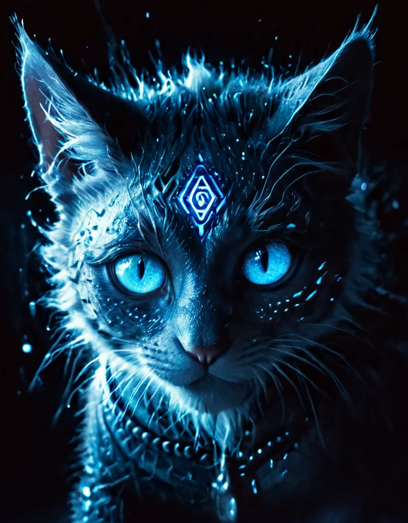 <lora:Space_Worlds_02_Dark_xlv1:1> sw02d_xl, male ninja cat face in black, white and blue, light-focused, diffusion drawing, art, dragon,