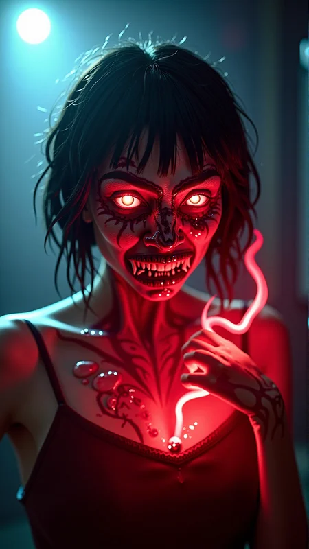 A realistic photo, dark style, horror photo, atmospheric, of a CarnageStyle red bloody gore hemoglobin Ukiyoe, scary glowing, NSFW<lora:CarnageStyleFlux:0.5>photography,portrait orientation,eye-level shot,centered subject,natural lighting,laser lighting,projection lighting,(hero view:1.2),shot on Nikon Z50 with Nikon Z DX 16-50mm f-3.5-6.3