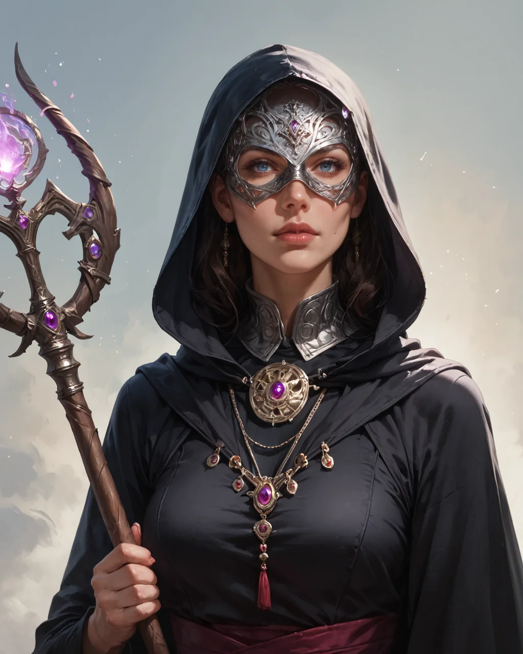 score_9, score_8_up, score_7_up, zPDXL, medium shot of wizard woman, wearing wearing an intricate silver metal mask, deatheater mask, detailed archmage black robes, hooded, cloaked, holding a dark magic staff, surrounded by facelss mysterious figures, upper bodyillustration, line art, highly detailed, perfect quality, high quality, realism, realistic,,<lora:Expressive_H-000001:0.8>,,<lora:Concept Art Twilight Style SDXL_LoRA_Pony Diffusion V6 XL:0.8>,,<lora:sinfully_stylish_SDXL>,