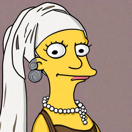 The girl with a pearl earring Simpstyle <lora:SDXL-Simpstyle-Lora-v2-r16:0.8>