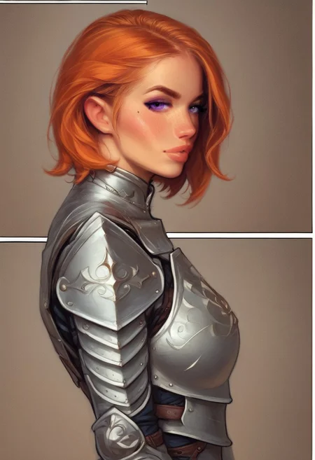 (((side view, beauty young clean face))),
comic style, looking at viewer, highly detailed, source_comic_illustration, from front, 1girl, illustration, comic style, looking at viewer, highly detailed, source_comic_illustrationskinny, looking at viewer, 1girl, masterpiece, best quality, cowboy shot, girl, realistic drawing, anime, by Sam Yang, sharp highly detailed 2d illustration, comic art, (hyperrealism, soft light, sharp),
BREAK
(adult woman), (1girl, solo), (looking at viewer), ((knight, armor, skirt)), freckles, standing, (orange hair, medium hair), (purple eyes), (best quality, high detail), ((masterpiece)), ((ready to fight, holdind big sword in hands)), <lora:1_ino_20e:1>
BREAK
((field, mountains)) score_9, score_8_up, score_7_up, score_6_up, source_cartoon, rating_explicit, Expressiveh, (((((upper body))))), dynamic pose
