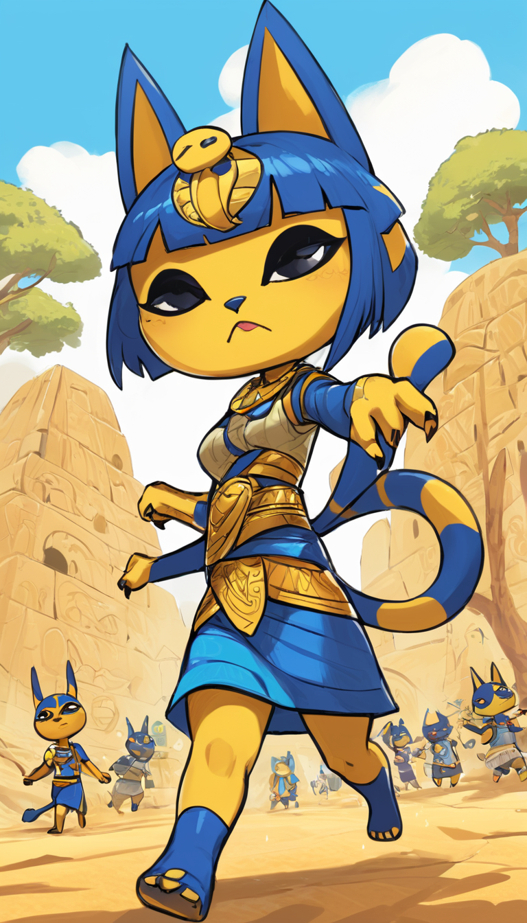 comic  Cinematic scene, hero view, Ankha, Animal Crossing <lora:ankha_v0.0.1:1>, action pose, nature, detailed background, masterpiece, best quality, high quality, absurdres . graphic illustration, comic art, graphic novel art, vibrant, highly detailed
