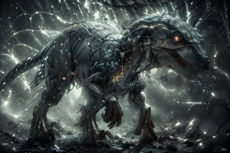 (masterpiece, best quality, highres:1.2), (photorealistic:1.2), (intricate and beautiful:1.2), (detailed light:1.2), (colorful, dynamic angle), RAW photo, full body shot, cinematic photography,glowing, lightning, solo, velociraptor, glowing eyes, ancient temple,
<lora:Dianhuun218 (11):0.6>,, (highres textures), dynamic pose, bokeh, soft light passing through hair, (abstract background:1.3), (sharp), exposure blend, bokeh, (hdr:1.4), high contrast, (cinematic), (muted colors, dim colors, soothing tones:1.3), morbid